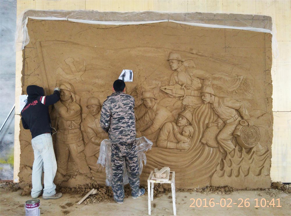 工程公告：消防題材玻璃鋼浮雕泥塑即將完工。